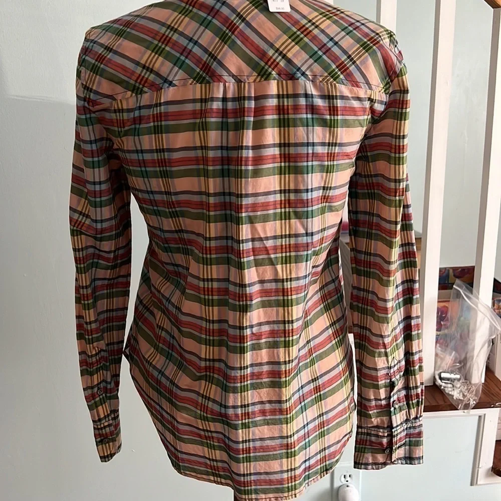 J. Crew Re-imagined Silk Blend Button Down Plaid Top Sz XS NWT